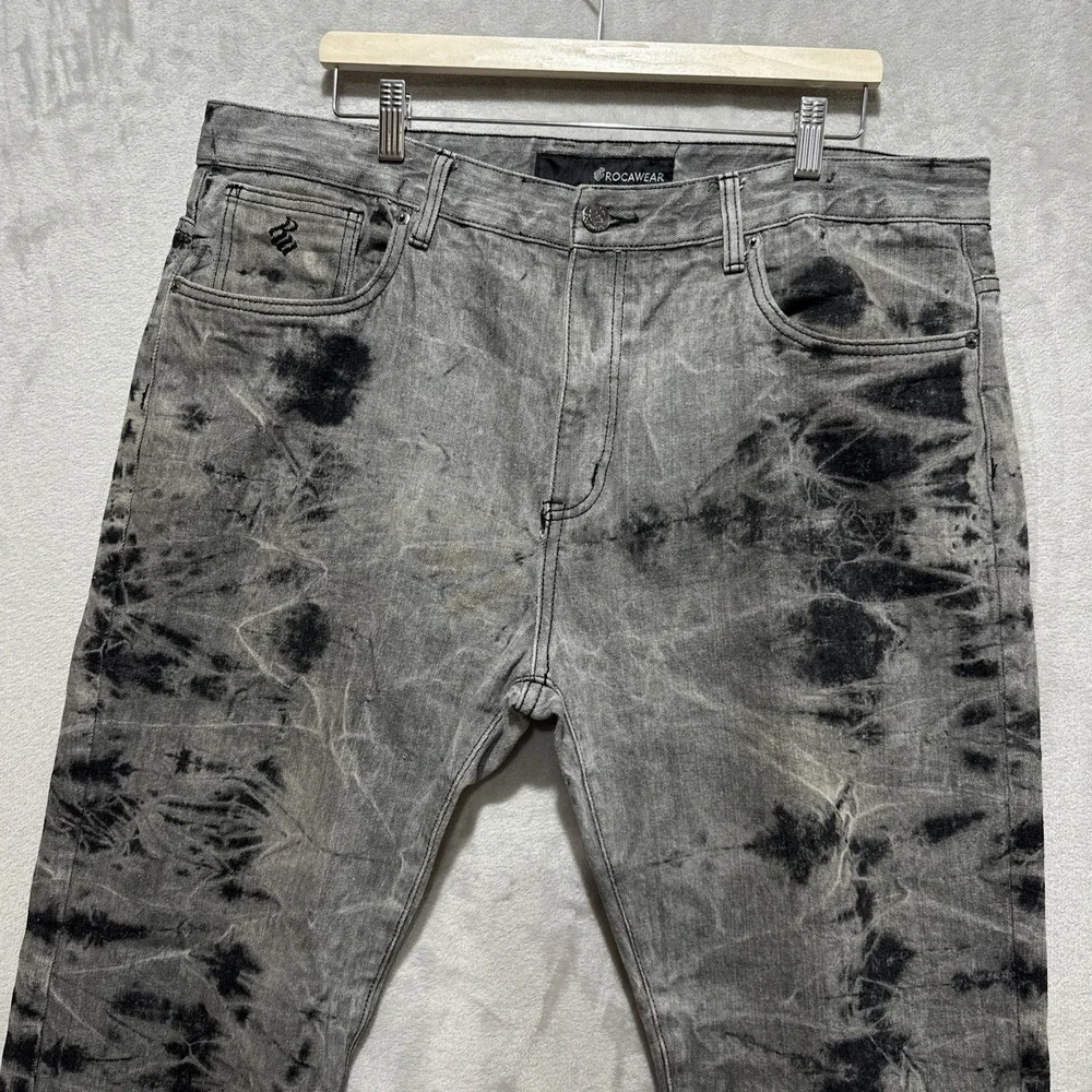 Rocawear Men's Size‎ 40X30 Gray Bleach Denim Rhinestone Pocket Jeans Streetwear